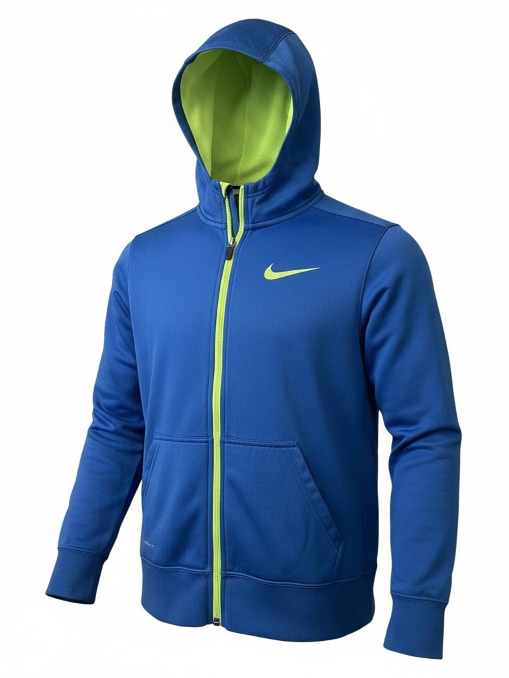 Nike Boys XL Royal Blue Hooded Performance Jacket with Neon Lime Accents